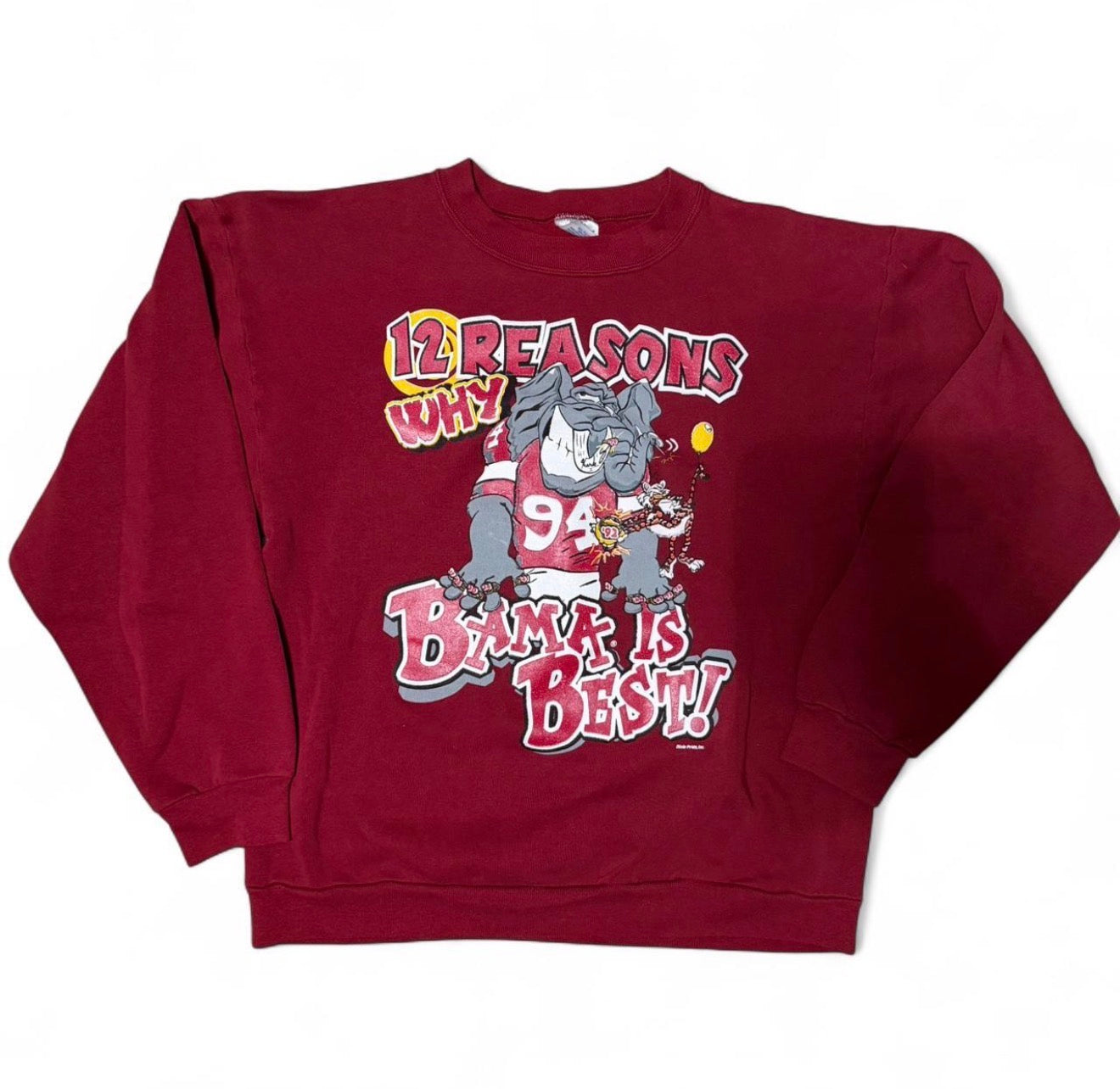 1992 Alabama Crimson Tide red cotton crewneck sweatshirt football