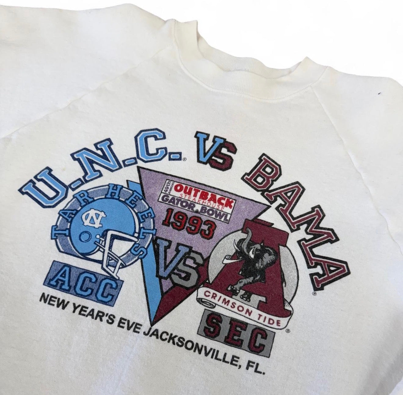 Vintage 1993 UNC vs Bama crewneck sweatshirt in white sportswear
