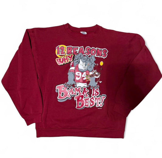 1992 Alabama Crimson Tide red cotton crewneck sweatshirt football