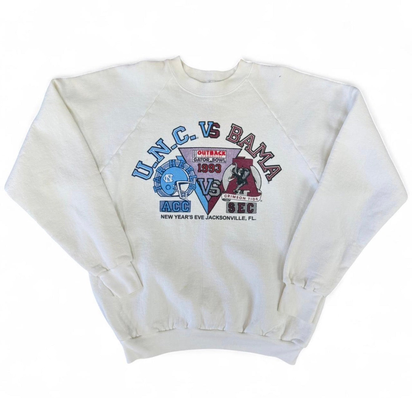 Vintage 1993 UNC vs Bama crewneck sweatshirt in white sportswear