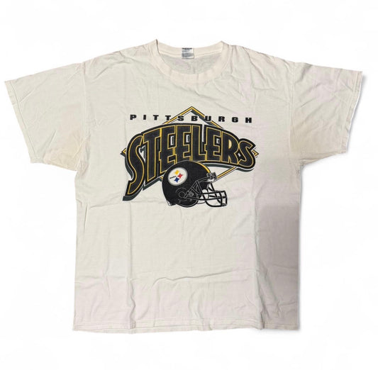 1990s Pittsburgh Steelers single stitch white and yellow cotton t-shirt
