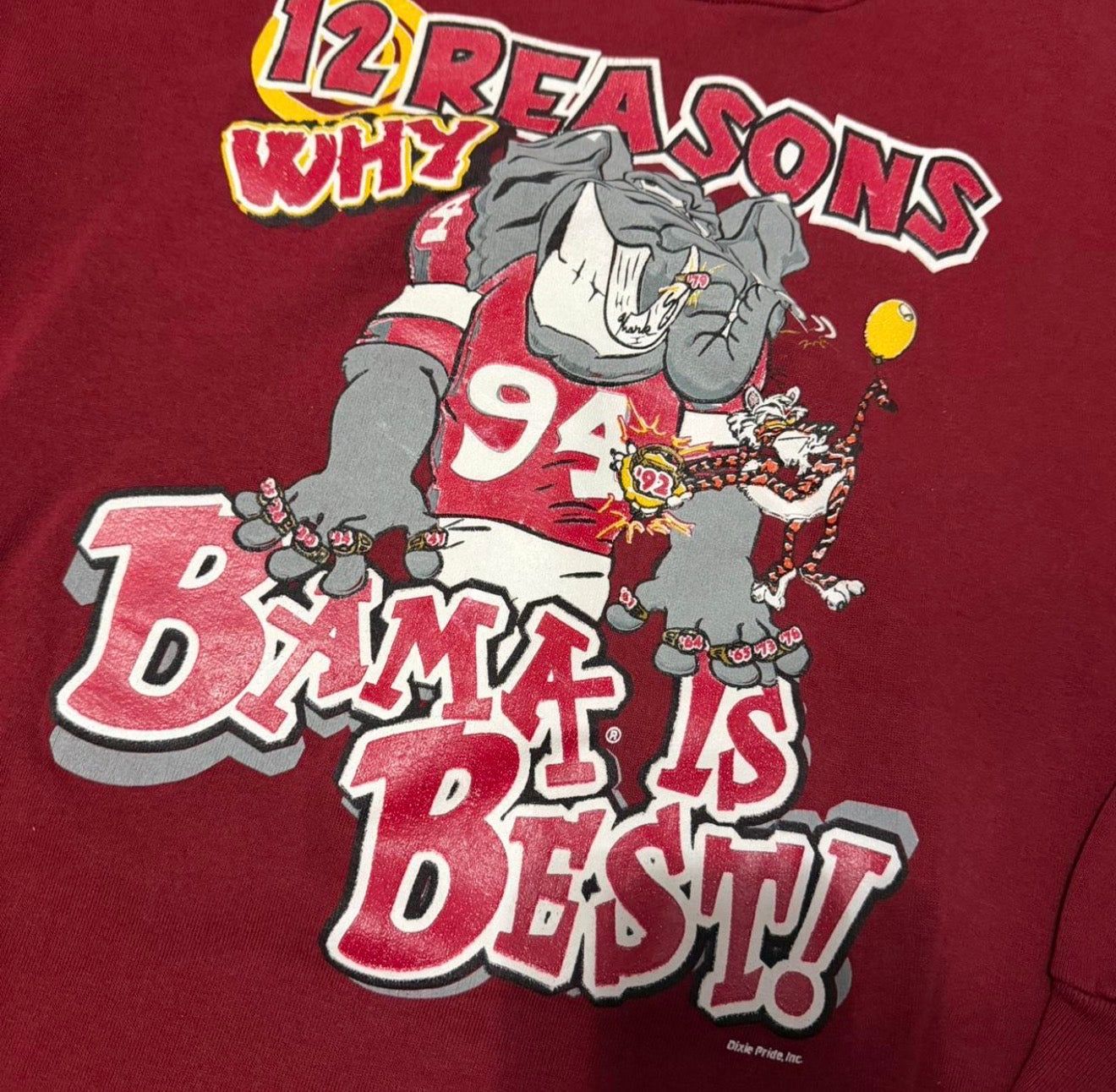 1992 Alabama Crimson Tide red cotton crewneck sweatshirt football