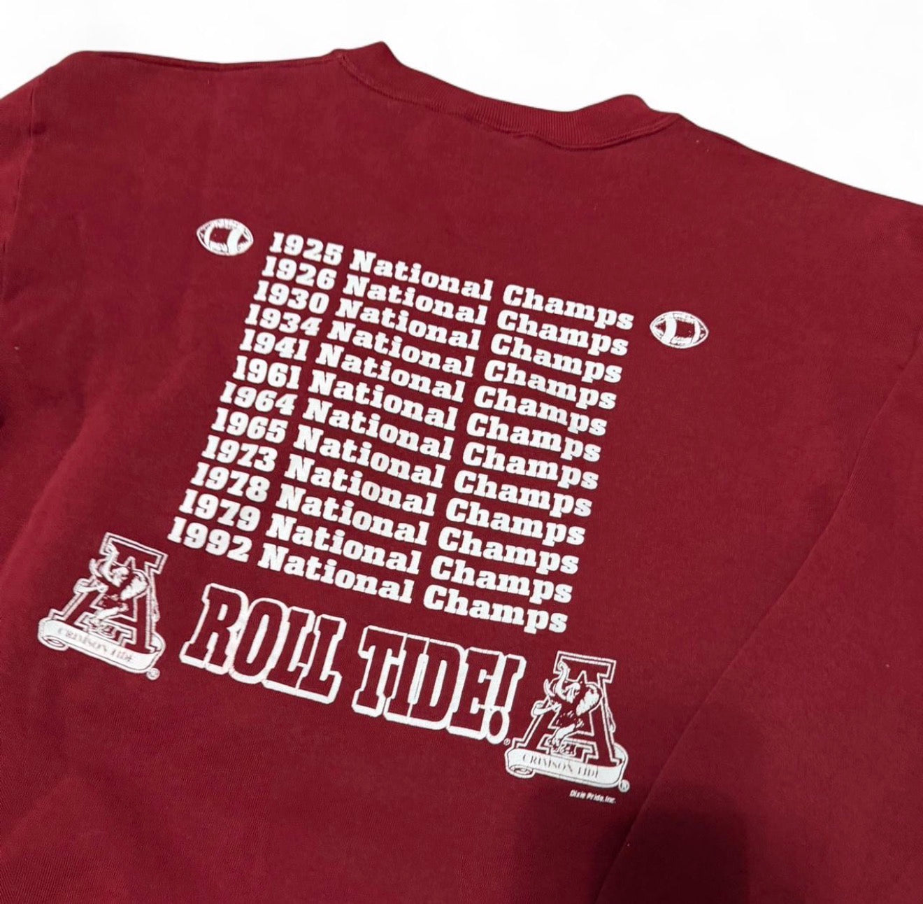 1992 Alabama Crimson Tide red cotton crewneck sweatshirt football