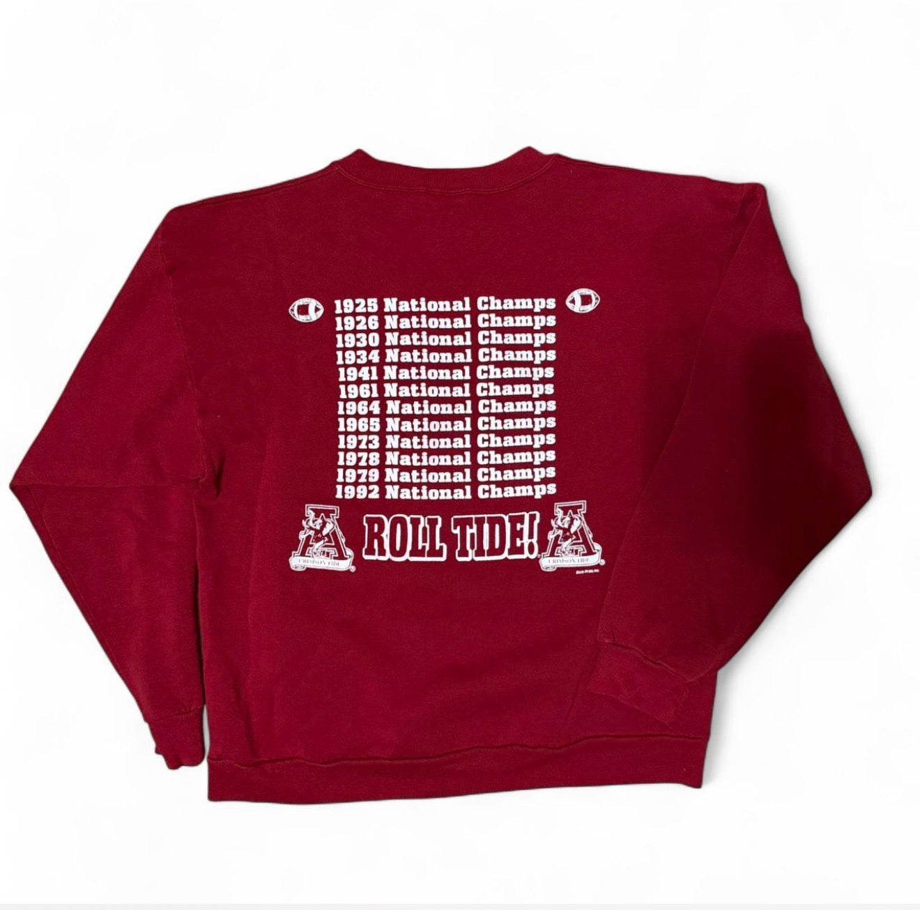 1992 Alabama Crimson Tide red cotton crewneck sweatshirt football