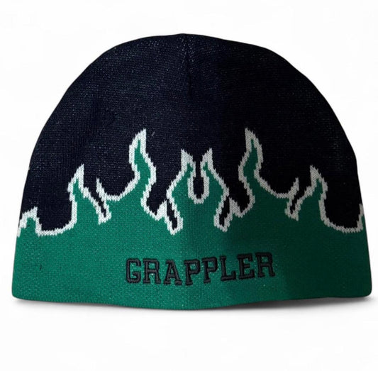 Grappler Green Flame Skully Beanie